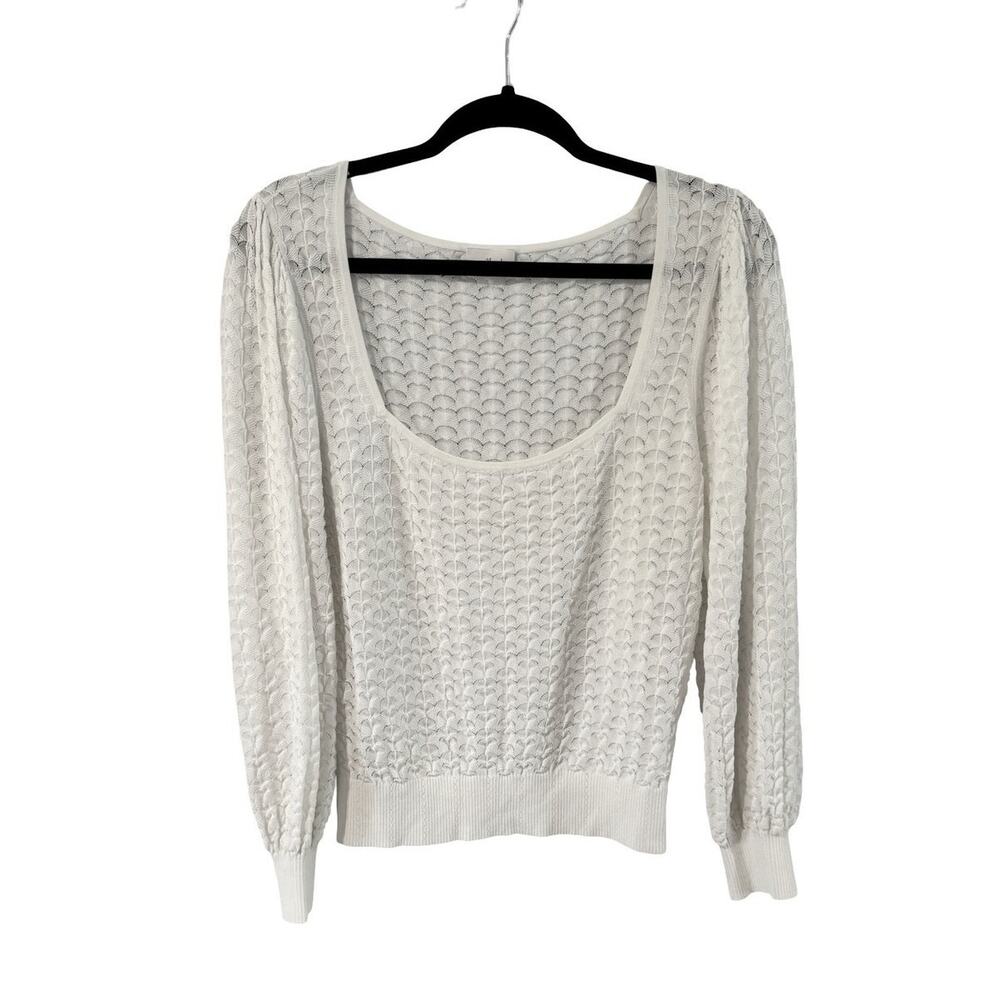 Wilfred Aritzia White Open Knit Scoop Neck Sweater Medium